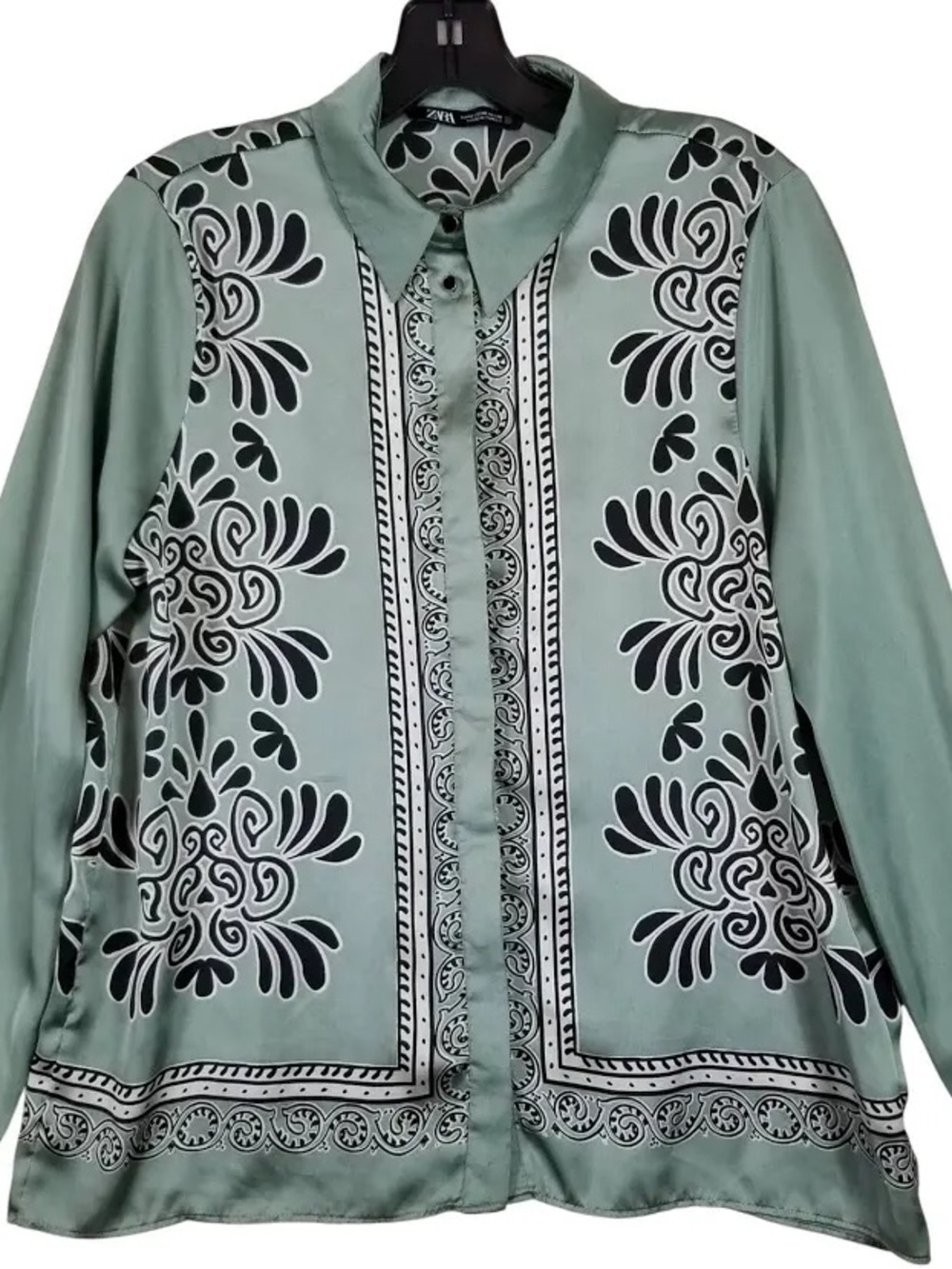 Zara top- Zara Zw collection mint green satin long blouse.